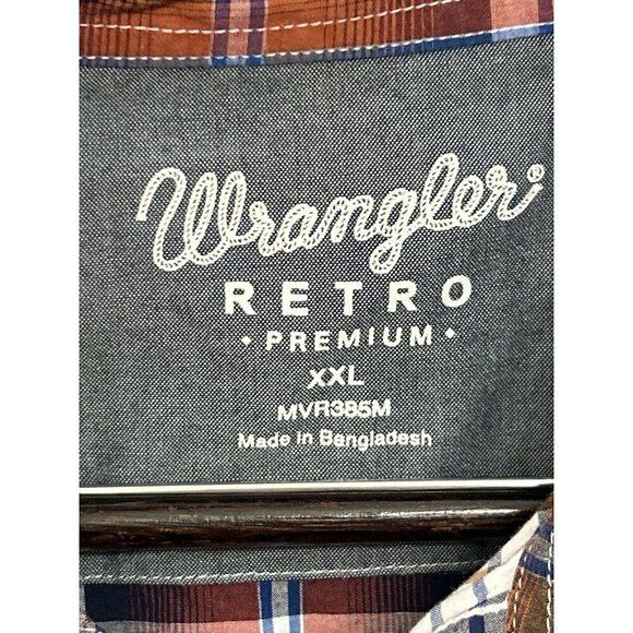Wrangler Western Retro Shirt Mens Plaid Pearl Snap Button Long Sleeve Shirt 2XL - Picture 5 of 6